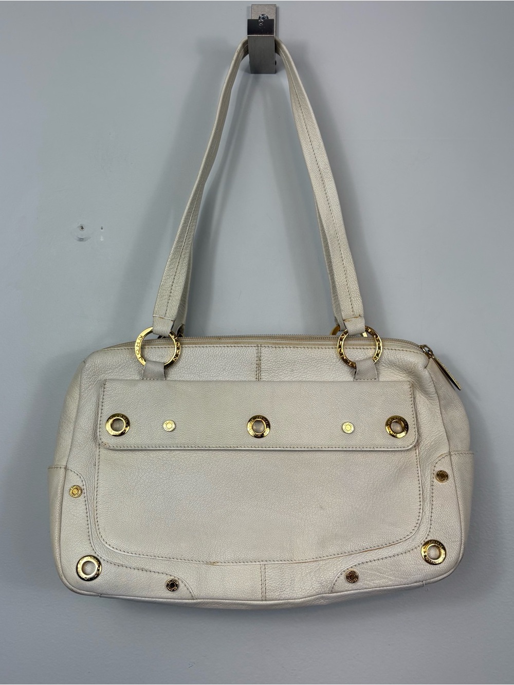 VTG ST JOHN Leather Shoulder Bag Purse White‎ Italy Made